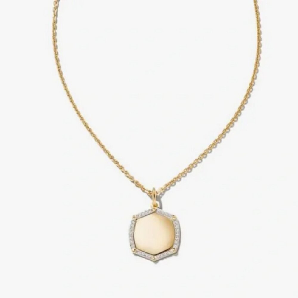 Kendra Scott Davis 18k Gold Vermeil Luxe Charm Necklace in White Sapphire NWT